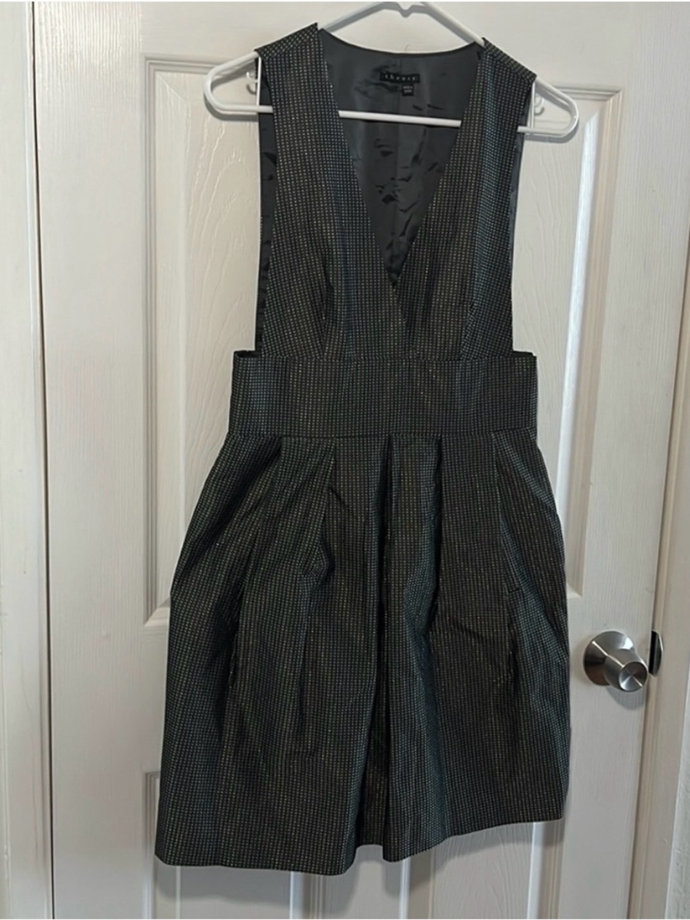 Theory Black Pinstripe Deep V-Neck Dress